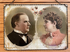 1896 President McKinley & Wife Reverse Print on Glass GH Buek & Co. Chain Frame picture