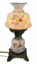 Small Vintage Blue Floral Hurricane Lamp Night Light Night Stand Desk Light 14”H picture