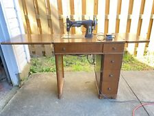 VIintage 1930s Domestic Rotary Dark Brown Cast Electric Sewing Machine W Cabinet picture