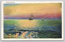 Postcard Sailboat Ocean Twilight Linen c1937 picture