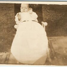 c1910 Innocent Baby Hands Up RPPC Real Photo Postcard Huge Dance Dress Odd A4 picture