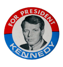 For President Kennedy ~ Bobby Kennedy1968 1 1/2” Slogan Pin picture