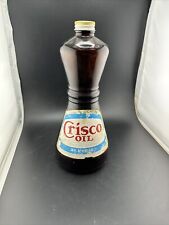 Vtg 1960's Crisco Oil Amber Brown Hourglass Bottle With Metal Lid Paper Label picture