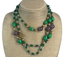Unique wonderful old antique mixed colored glass unique beads  60” Green Purple picture