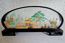 VINTAGE 1940s RARE CHINESE HAND CARVED LANDSCAPE CORK DIORAMA IN CASE 14