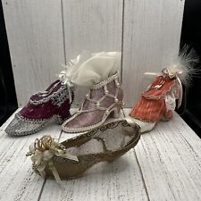 Vintage Victorian Miniature Shoes High Heels Ornaments 4.5” Lot Of 4 picture