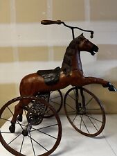 Antique Victorian Child's Hand Tooled Carved Wooden Horse Pedal Tricycle READ picture
