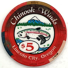 Vintage Chinook Winds $5 Poker Chip Lincoln City Oregon West Coast Salmon picture