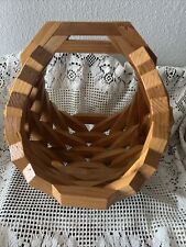 Vintage Mid Century Wood Block Planter Hanging Plant Basket Boho Chic Geometric picture