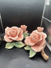FITZ & FLOYD Pink Rose candle holders - 1987 - set of 2 - Matte Finish picture