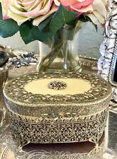 Vintage Ormolu Jewelry Box Rose Pattern Celluloid RARE picture