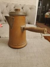 Vintage Copper Coffee Pot Teapot Wooden Side Handle Turkish Style picture