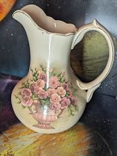 Vintage Belk's All For You Ceramic Water Pitcher Floral Roses 10