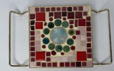 Vintage Mid Century Mosaic Tile Trivet Holder 8”x8” Retro Atomic Geometric Reds picture