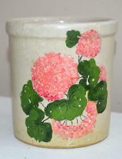 VTG RRP ROSEVILLE POTTERY CROCK Pink Floral w/ Greens ROUND Beige 5