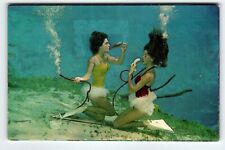 Weeki Wachee Mermaids Florida Postcard Ladies Underwater Eating & Drinking Soda picture