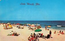 Lake Worth FL Florida, Beach Sand Swimming Sunbathers Ocean, Vintage Postcard picture