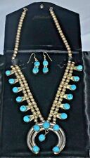 VTG Navajo Turquoise Squash Blossom Necklace + Ear rings 