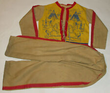 VINTAGE 1950s CHILD'S INDIAN HALLOWEEN COSTUME 2-PIECE GRAPHICS & RED FRINGE picture