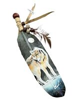 WOLF & MOON  , HAND PAINTED FEATHER , ARTS & CRAFTS ,SOUTHWEST ART , NEW picture