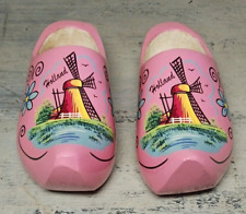 Vintage DUTCH Pink Wood Shoes/Clogs Hand PAINTED &CARVED Holland 8.5