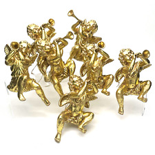 Set Of 7 Vintage Large Gold Plastic Resin Cherub Ornament Angel Ornaments 9.5