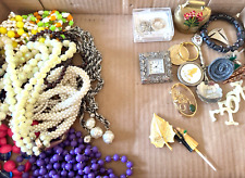 Vintage Junk Drawer Lot Jewelry Beads Necklace Pins Spoon Bell picture