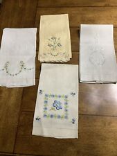 4 Vintage Guest Kitchen Hand Towels Appliqué Embroidered Set Of 4 picture