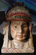 ANTIQUE Unusual Indian Chief Hand Painted Ceramic Tobacco Jar picture