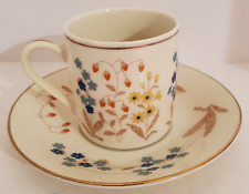 Vintage Budlet Fine China Demitasse Cup & Saucer Set Ivory with Flowers picture
