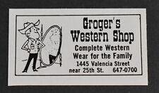 1979 Print Ad San Francisco Groger's Western Shop 1445 Valencia St Family Art picture