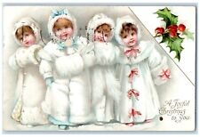 1908 Christmas Babies Handwarmer Holly Berries Clyde New York NY Postcard picture