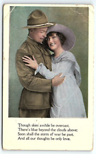 c1915 WWI ERA ROMANTIC LOVE SOLDIER WITH GIRLFRIEND UNPOSTED POSTCARD P3689 picture