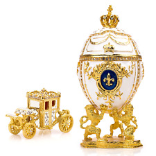 Royal Imperial White Faberge Egg Replica : 6.6 inch + White Carriage by Vtry picture