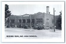 c1950's High School Building Street Scene Rising Sun IN RPPC Photo Postcard picture