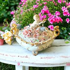 Antique Footed Porcelain Box With Decorated Rose & Figural Sculpted Lid Germany picture