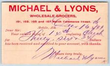 1899 MOBILE ALABAMA MICHAEL & LYONS WHOLESALE GROCERS COMMERCE STREET POSTCARD picture