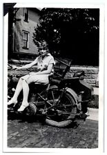 1929 Pretty Flapper Girl sitting on 1927 Harley Davidson JD with Side Car - A4 picture
