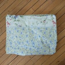 VTG Wamsutta Full Flat Sheet Green Blue Flower Floral Cotton Blend USA 78x95
