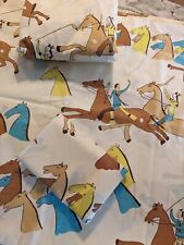VINTAGE WESTERN Cowboys Indians TWIN SIZE SHEET Set 1960'S AMAZING Horses Rodeo picture