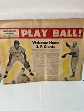 san francisco chronicle 1958 PLAY BALL Welcome Home S.F Giants picture