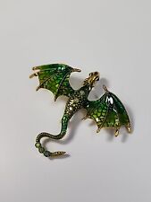 Dragon Brooch Pin Pendant Green with Faceted Faux Gems Crystals Sparkly #2 picture