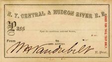 N.Y. Central and Hudson River R.R. Pass signed by Wm. H. Vanderbilt - Autographe picture