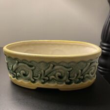 Vintage Japanese Ceramic 7”x 2.5”Oval Planter Hand Painted - Green & Yellow picture