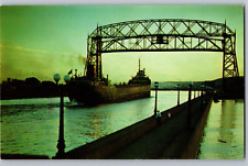 C1950 Famous Aerial Bridge Steamer Freighter Duluth MN Postcard picture