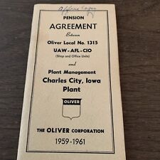 1959-61 Oliver Tractor Pension Agreement Local 1315 Charles City, USA UAW AFL  picture