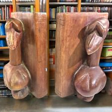 Vintage Wooden Carved Tribal Figure Heavy Hardwood Bookends picture