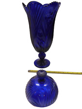 Antique Stunning Ornate Cobalt Blue 17 inch Large, 9.5 pound Heavy Vase with Lid picture