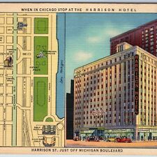 c1933 Chicago, ILL Harrison Hotel St. Map Roadside Art Michigan Blvd. CT PC A197 picture