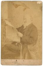 Rare c1880s ID'd Cabinet Card G. Bretz Older Man with Beard Reading Newspaper picture